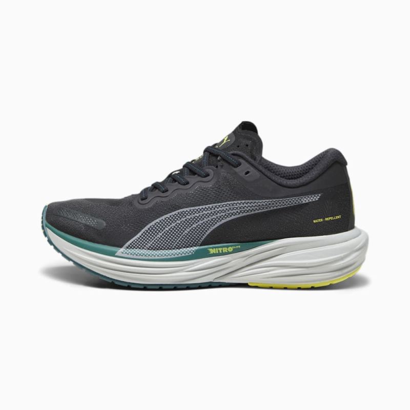 Puma | Men's Deviate NITRO 2 WTRepel Running Shoes - Black-Yellow Burst-Malachite - Click Image to Close