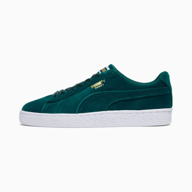 Puma | Women's Basket Classic Velvet Sneakers - Malachite-Team Gold-White