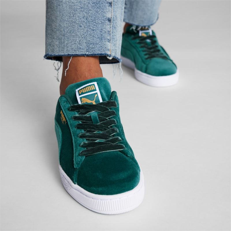 Puma | Women's Basket Classic Velvet Sneakers - Malachite-Team Gold-White