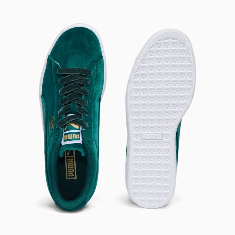 Puma | Women's Basket Classic Velvet Sneakers - Malachite-Team Gold-White