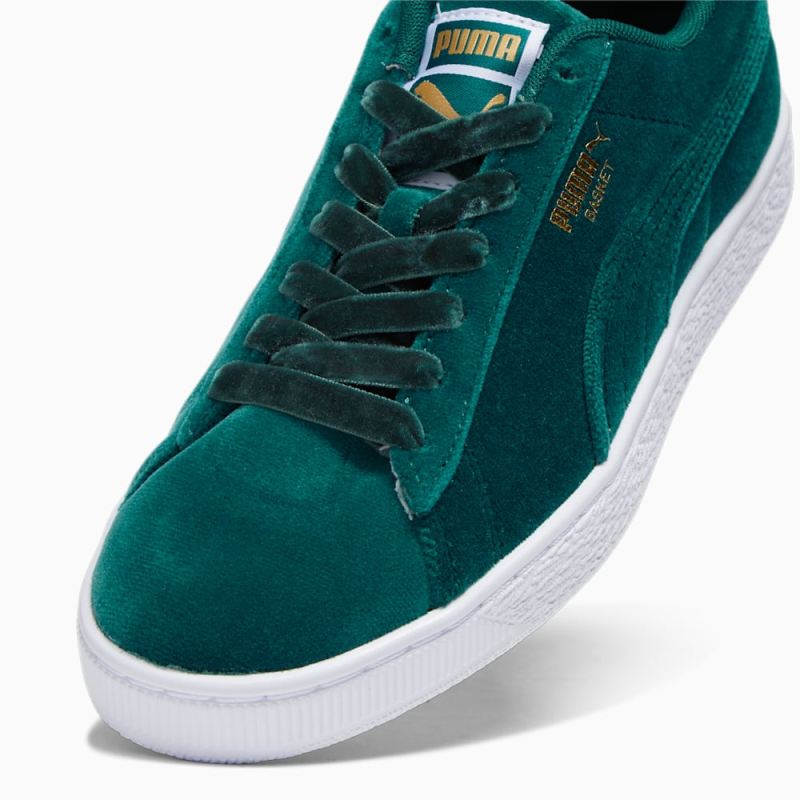 Puma | Women's Basket Classic Velvet Sneakers - Malachite-Team Gold-White