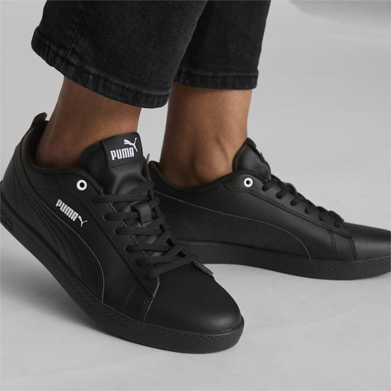 Puma | Women's Smash v2 Leather Sneakers - Black-Black