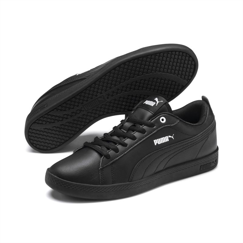 Puma | Women's Smash v2 Leather Sneakers - Black-Black