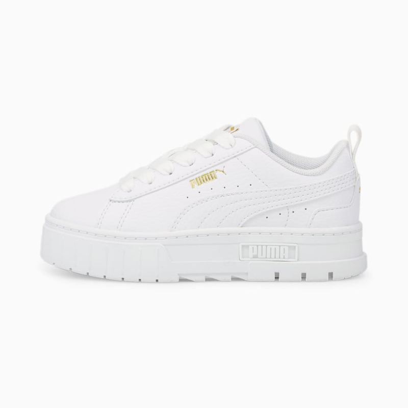 Puma | Girls Mayze Leather Little Kids Shoes - White-Team Gold