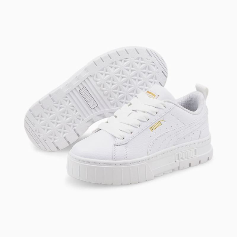 Puma | Girls Mayze Leather Little Kids Shoes - White-Team Gold