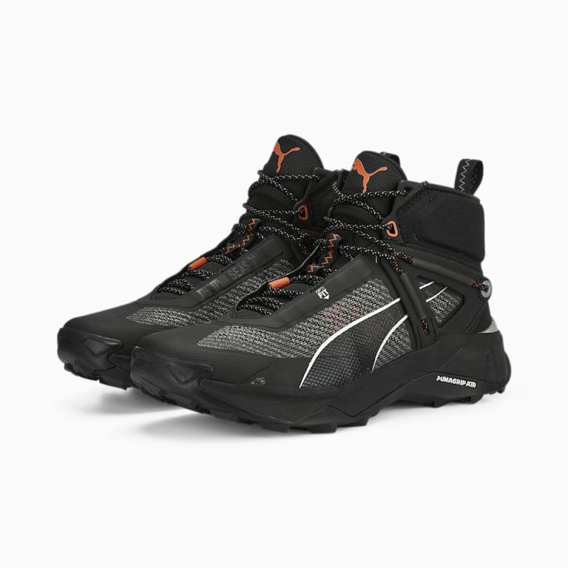 Puma | Men's SEASONS Explore NITRO Mid Hiking Shoes - Black-Silver-Chili Powder