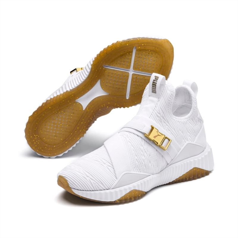 Puma | Women's Defy Varsity Mid Sneakers - White-Metallic Gold