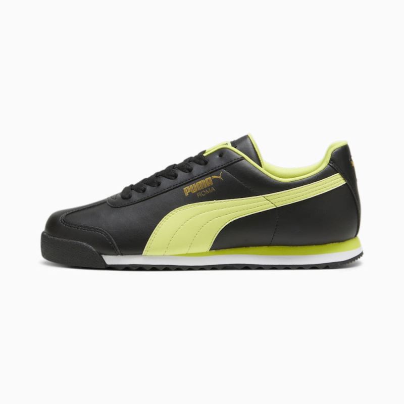 Puma | Men's Roma Basic+ Sneakers - Black-Lime Sheen - Click Image to Close