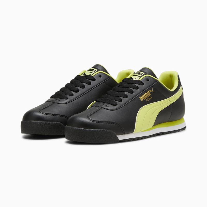 Puma | Men's Roma Basic+ Sneakers - Black-Lime Sheen