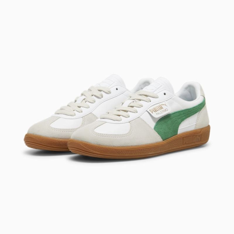 Puma | Men's Palermo Leather Sneakers - White-Vapor Gray-Archive Green