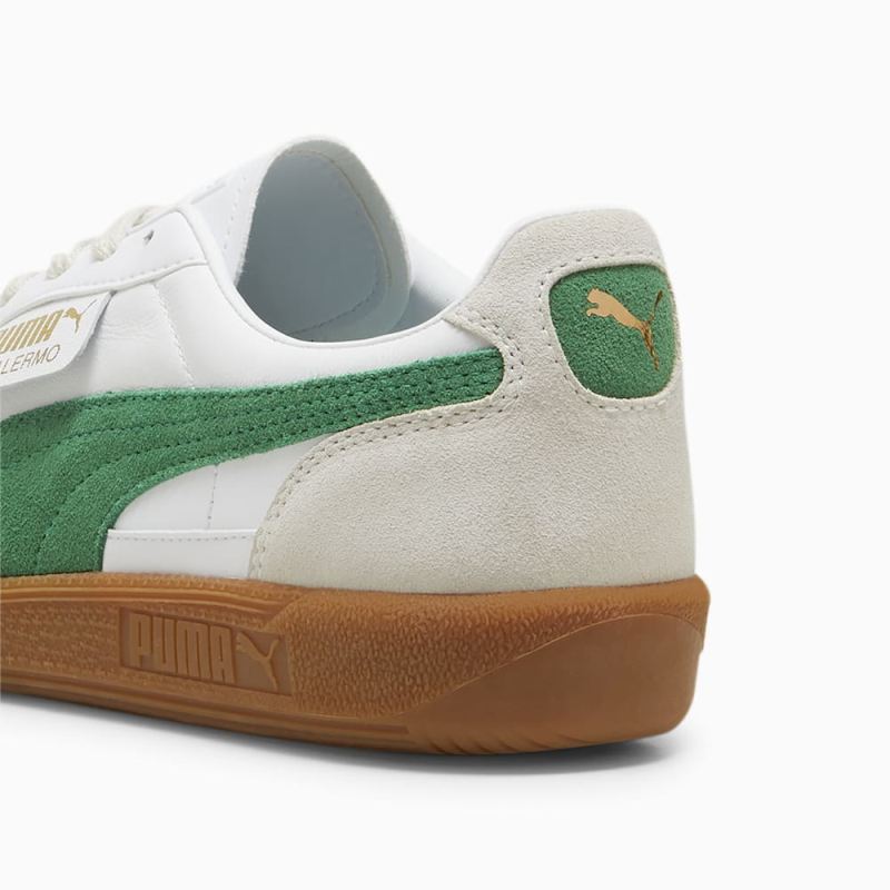 Puma | Men's Palermo Leather Sneakers - White-Vapor Gray-Archive Green